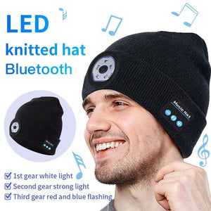 Balerz Wireless Bluetooth 5.0 Music Hat with LED Headlight Unisex Musical Knitted USB Rechargeable Cap Hands Free Christmas Winter Beanie Washable