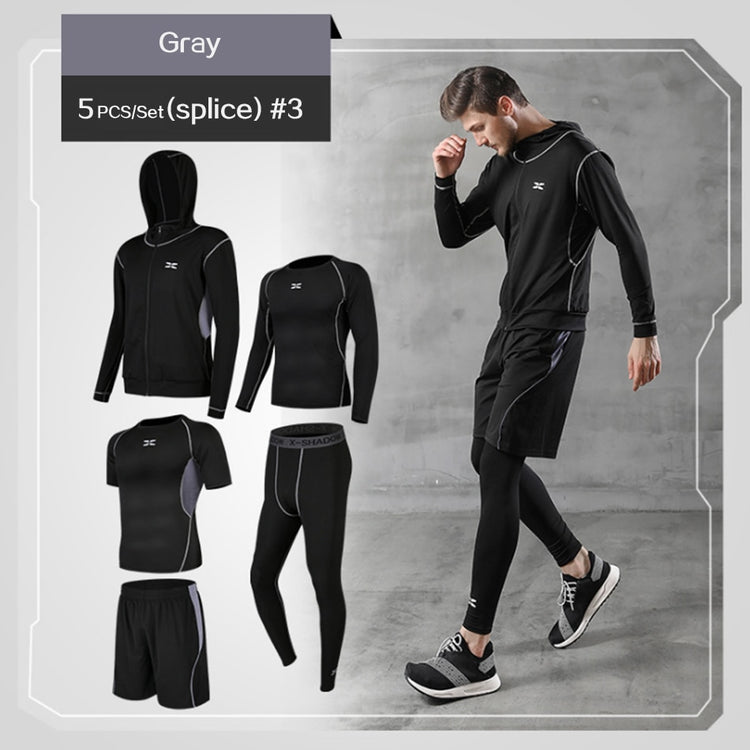 Balerz 5 Pcs/Set Men&#39;s Tracksuit Gym Fitness Compression Sports Suit Clothes Running Jogging Sport Wear Exercise Workout Tights