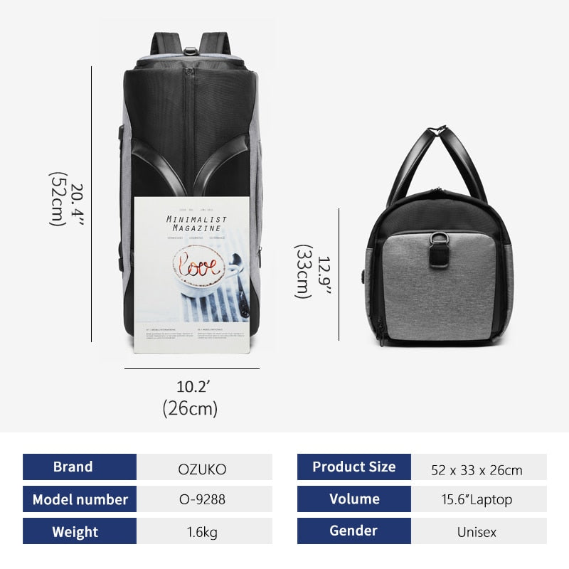 Balerz OZUKO Multi-function Men Suit Storage Travel Bag Luggage Waterproof Duffel Bag