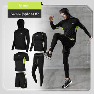 Balerz 5 Pcs/Set Men&#39;s Tracksuit Gym Fitness Compression Sports Suit Clothes Running Jogging Sport Wear Exercise Workout Tights