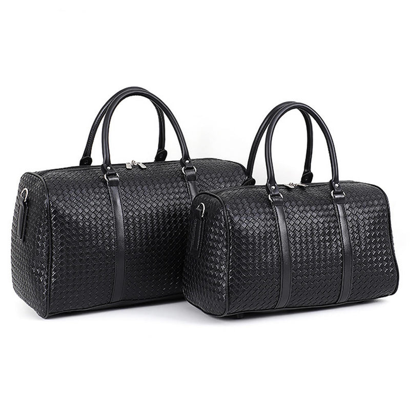 Balerz Black Woven Travel Bag Large Leather Luggage Duffle Bag