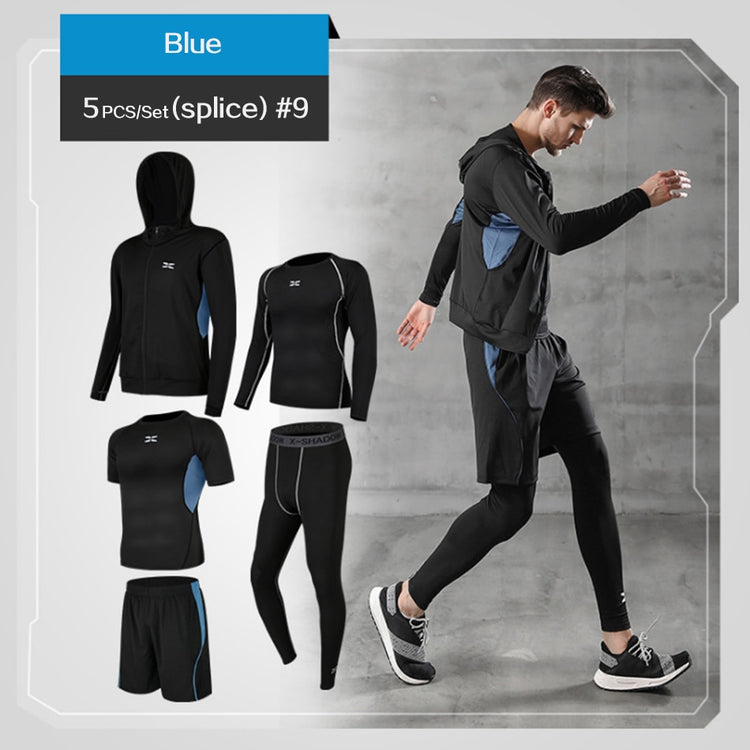 Balerz 5 Pcs/Set Men&#39;s Tracksuit Gym Fitness Compression Sports Suit Clothes Running Jogging Sport Wear Exercise Workout Tights