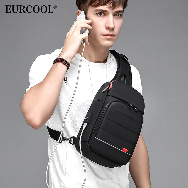 Balerz EURCOOL Multifunction Men Chest Bag for 9.7&quot;USB Backpack Charging Messenger Handbags Crossbody Shoulder Sling Male Bags Bolsas