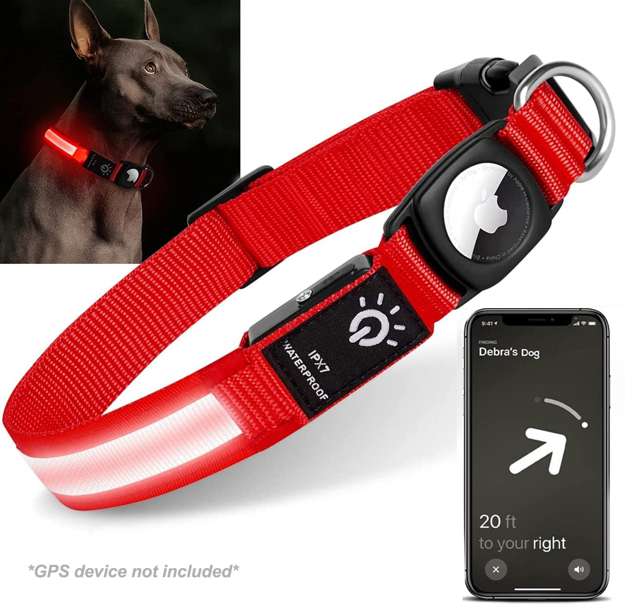 Balerz Apple Airtag Dog Collar GPS Finder WaterProof Led Light Collar Light USB Chargeable