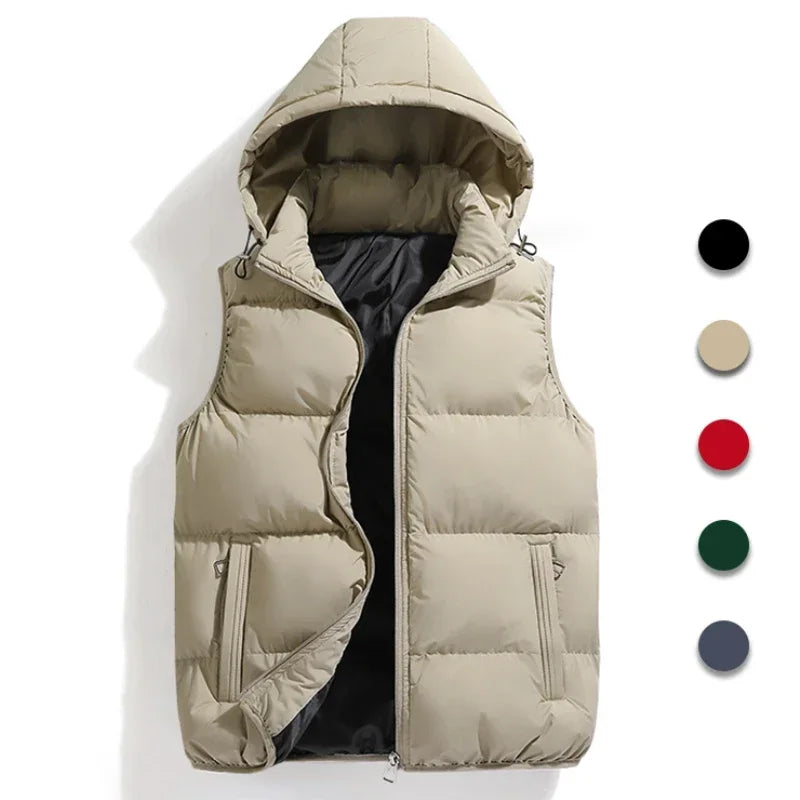 Men Puffer Jacket | Autumn Winter Sleeveless Vests Coat  Warm Detachable Hat Outwear Vest