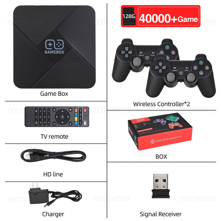 Balerz Dual-System 4K TV Game Player Video Game Console Wireless Gamepad Built in 40000+ Games 128G TV Box Support NDS/PS1/PSP/N64