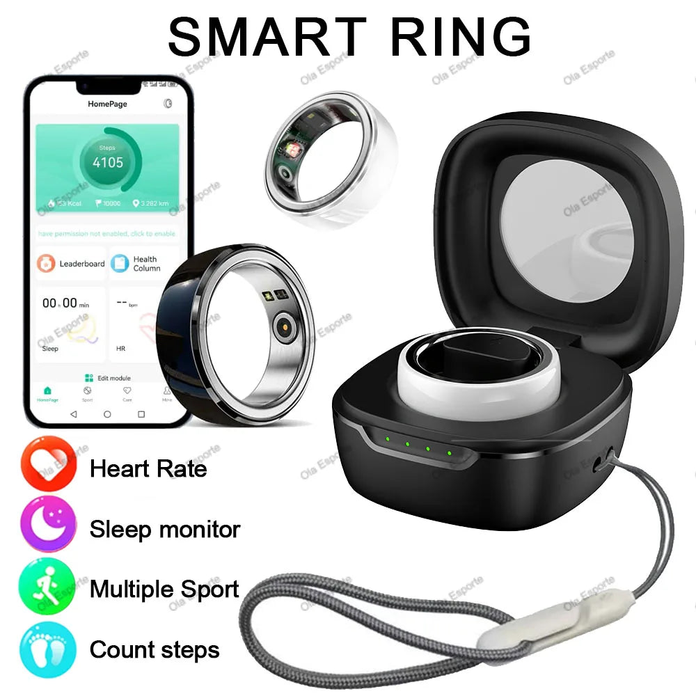 Smart Ring | Charging Case R8 IPX8 Waterproof Fitness Tracker Intelligent Heart Rate Monitoring  Men Sleep Monitor