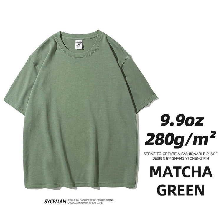 Balerz 9.9oz 280gsm High Qualtity Oversized Heavy T-shirt for Men Short Sleeve Tee Cotton Solid Color Trend Leisure Green White Black