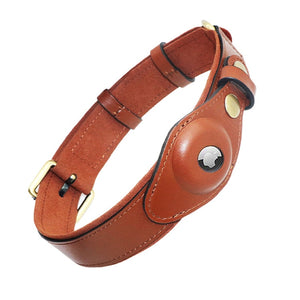 Balerz Genuine Leather Airtag Dog Collar with Apple Airtag Holder Case Pet GPS Location Tracker