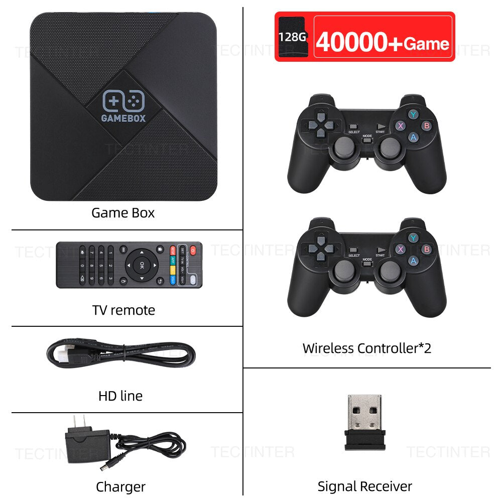 Balerz Dual-System 4K TV Game Player Video Game Console Wireless Gamepad Built in 40000+ Games 128G TV Box Support NDS/PS1/PSP/N64
