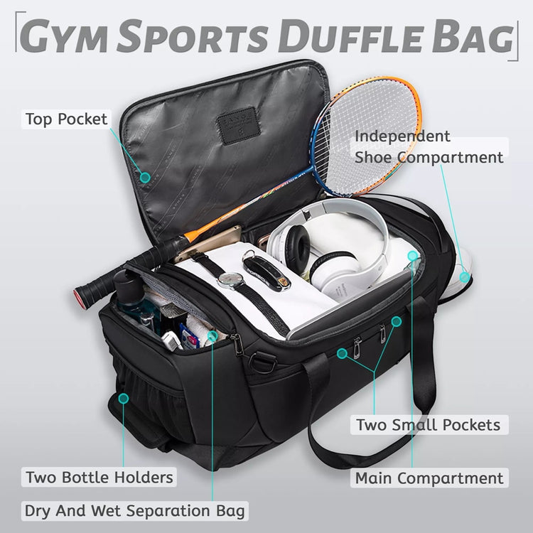 Balerz BANGE Men Gym Bags Waterproof Duffle Bag Dry Wet Separation Travel Bag