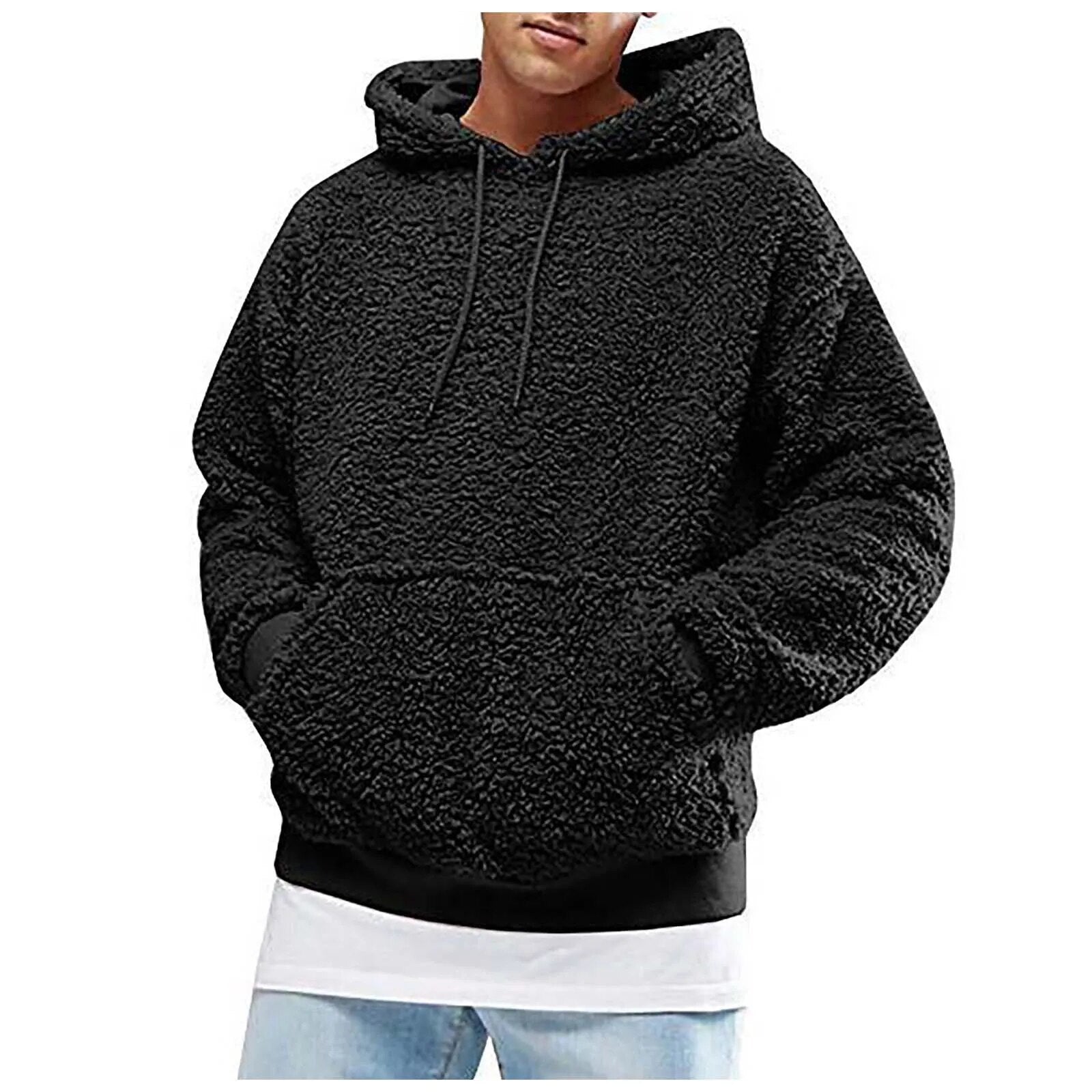 Balerz Mens Fuzzy Sherpa Pullover Hoodie Sweatshirts Long Sleeve Outwear