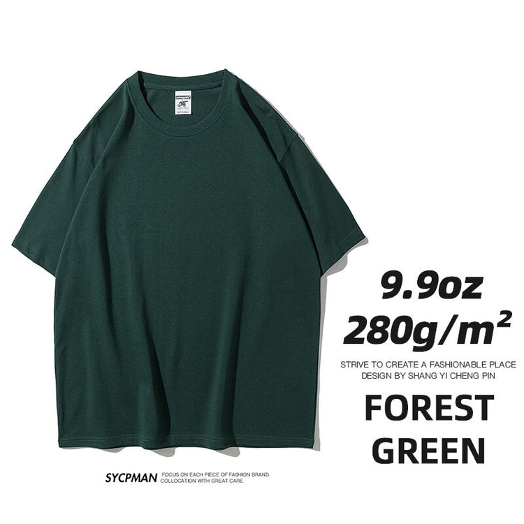 Balerz 9.9oz 280gsm High Qualtity Oversized Heavy T-shirt for Men Short Sleeve Tee Cotton Solid Color Trend Leisure Green White Black