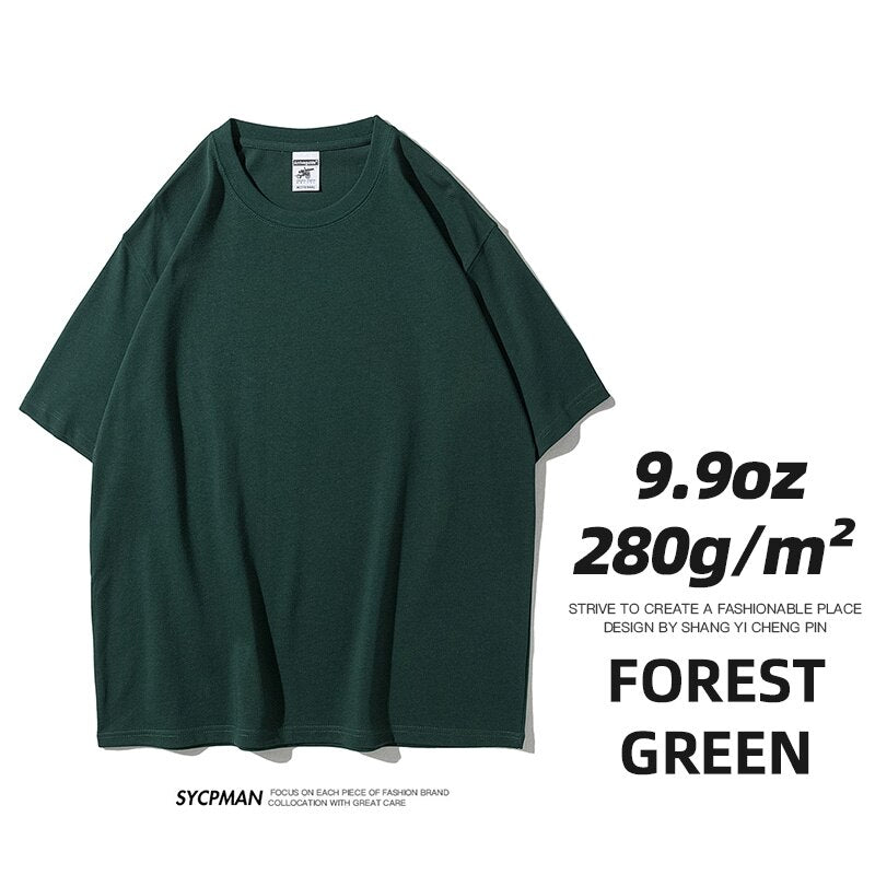 Balerz 9.9oz 280gsm High Qualtity Oversized Heavy T-shirt for Men Short Sleeve Tee Cotton Solid Color Trend Leisure Green White Black