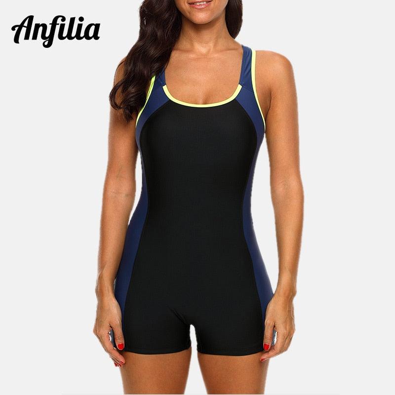 Balerz Anfilia Women One-piece Sports Swimwear Sport Swimsuit Colorblock Anthletic Swimwear Open Back Beach Wear Fitness Bathing Suits