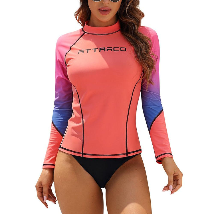 Balerz Anfilia Women‘s’ Long Sleeve Sun Protection Top Color Block Swimsuit Top UPF 50+