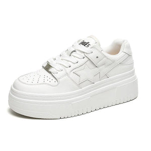 Balerz Casual Women's White Sneakers Lace Up Flat Walking Shoes