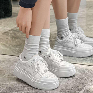 Balerz Casual Women's White Sneakers Lace Up Flat Walking Shoes