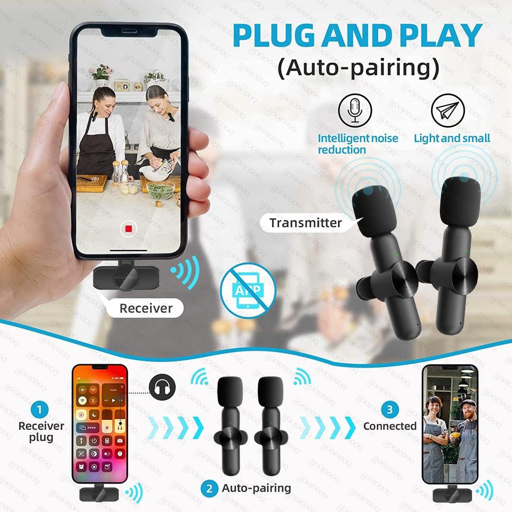 Balerz Dual Wireless Microphone for iPhone iPad Professional Wireless Lavalier Microphone for Video Recording Android Live Broadcast Gaming Phone Microphone
