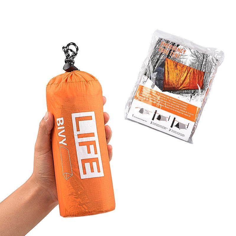 Balerz Emergency 2 Person Sos Survival Tube Camping Tent and Sleep Bag with Whistle Emergency Shelter Waterproof Thermal Blanket
