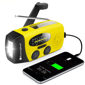Balerz Emergency Solar Crank Rechargeable Waterproof Portable AM/FM Hand-crank Radio With Bright Flashlight