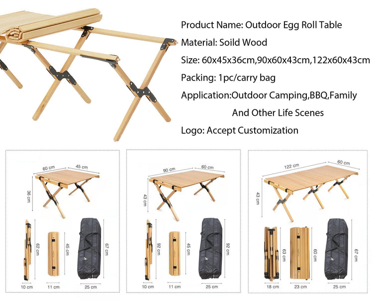 Balerz Foldable Camping Luxury Picnic Roll Beech Wooden Tables