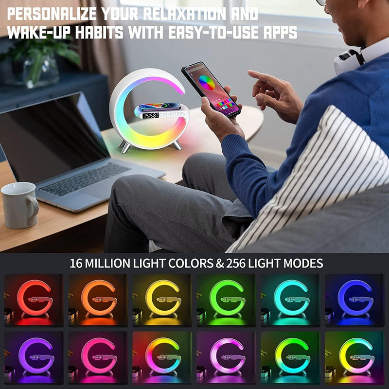 Balerz G Lamp Multi-Functions RGB Light Wireless Charging Station Table Smart Alarm Light Bluetooth Speaker