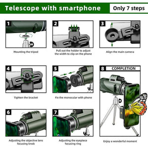 Balerz High Power 40x60 Monocular Telescope Outdoor Low Night Vision Monocular with Phone Adapter Tripod for Hiking Hunting