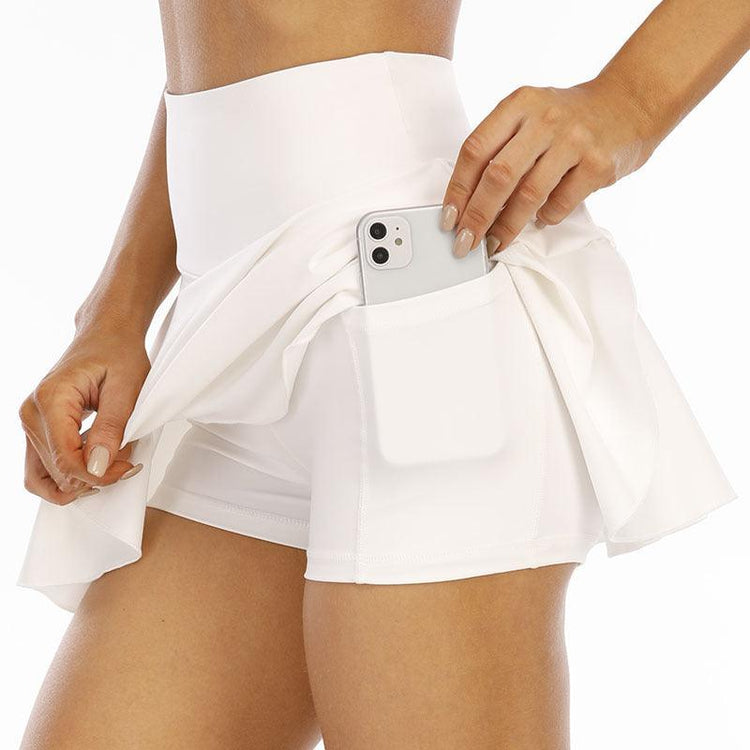 Balerz High Waist Double Layer Tennis Sport Skirts with Ball Pockets for Women