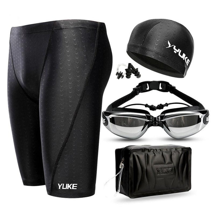 Balerz Men's Swimming Shorts Waterproof Competition Swim Equipment Goggles with Ear-plug Cap Case Trunks