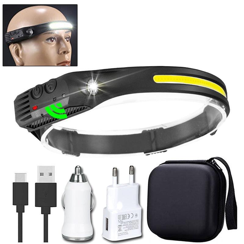 Balerz Running Hunting Camping Sensor Headlamp COB LED Head Lamp Flashlight USB Rechargeable Head Torch