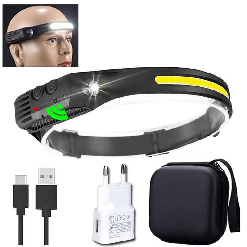 Balerz Running Hunting Camping Sensor Headlamp COB LED Head Lamp Flashlight USB Rechargeable Head Torch