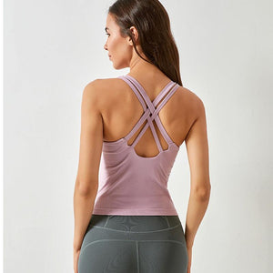 Balerz Seamless Cross Back Yoga Vest Bra Workout Tank Tops