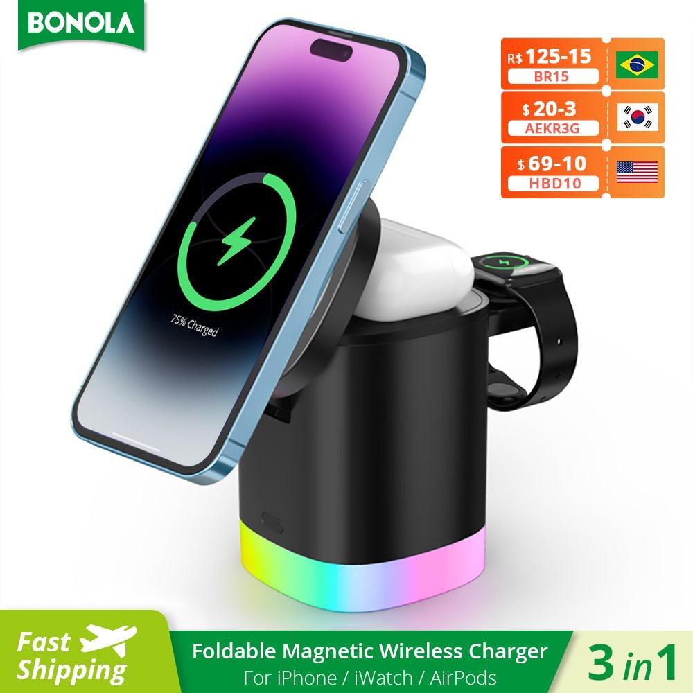 Balerz Three-in-one Magnetic Wireless Charge 15W Fast Charge Is Suitable For Apple 12/13 Watch Headset Mobile Phone Wireless Charger
