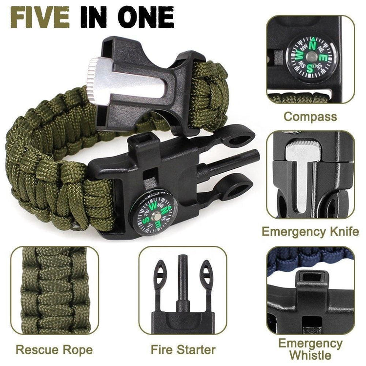Balerz Top Sale 5 in 1 Multifunctional Emergency Portable Mountaineering Hiking Survival Bracelet