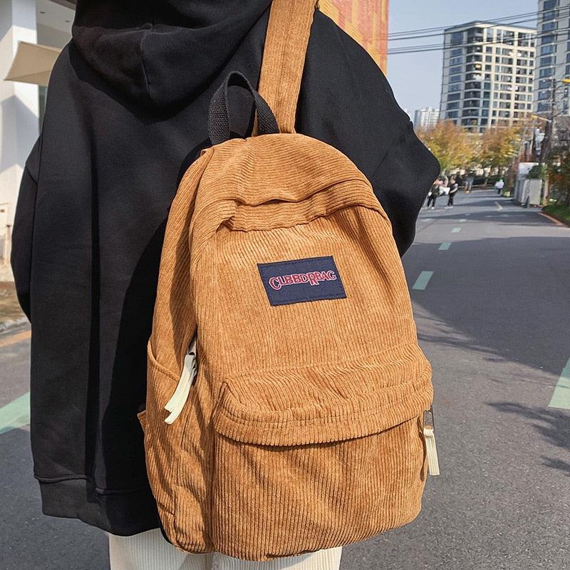 Balerz Vintage Corduroy Soft Travel School Tan Backpack for Men & Women