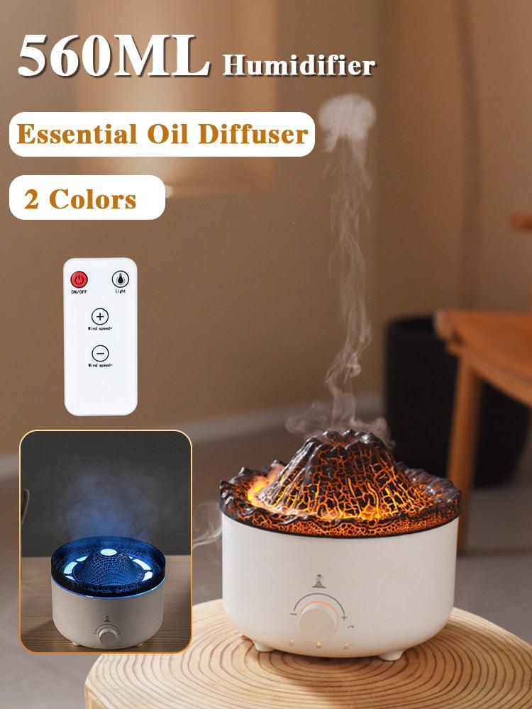 Balerz Volcano Flame Ultrasonic Air Humidifier Essential Oil Aroma Diffuser for Home Room Fragrance Jellyfish Mist Smoking Steamers