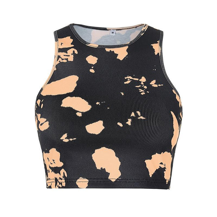 Balerz Women's Tie-dye Print Thread High Stretch Slim Sport Tank Top Crop Top