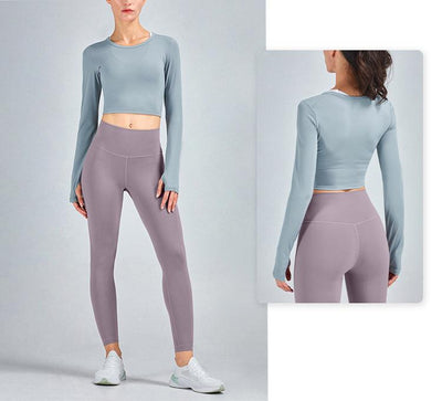 Balerz Women's Yoga Gym Crop Top Stylish Long Sleeve Sport Shirts