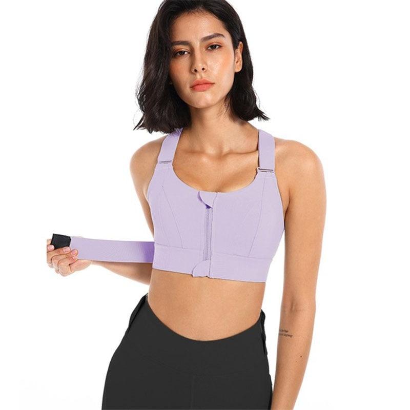 Balerz Women Sports Bra Tights Crop Top Yoga Vest Front Zipper Plus Size with Adjustable Strap