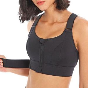 Balerz Women Sports Bra Tights Crop Top Yoga Vest Front Zipper Plus Size with Adjustable Strap