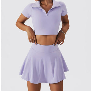 Balerz Women Tennis Sports Skirt and Crop Top Tennis Athletes Golf T-Shirt Fitness Set