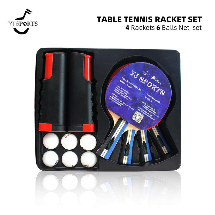 Balerz YoungJoy YJ Sports Table Tennis Ping Pong Racket Set 4 Racquets 6 Tennis Balls & Tennis Nets