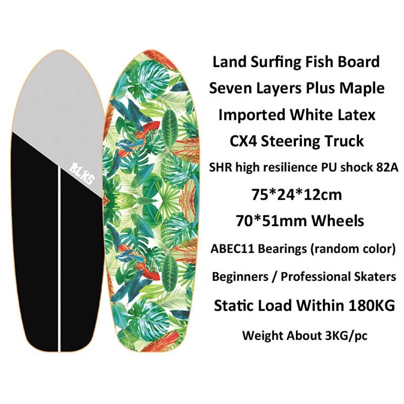 Balerz 75*24cm 007 Land Surfing Skateboard Cruise CX4 Truck Street Fish Board Beginner Skate Men Simulation Surfing Training Skateboard