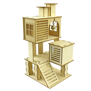 Balerz Hamster Wooden Villa House Climbing Toy Hideout Nesting Habitat for Chinchillas Guinea Pigs Small Animals 5 Styles