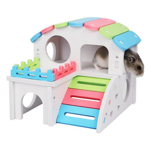 Balerz Hamster House Cute Hamster Exercise Toy with Ladder Slide small pet toy Hamster Hideout for Guinea Pig Hamster Cage Accessories