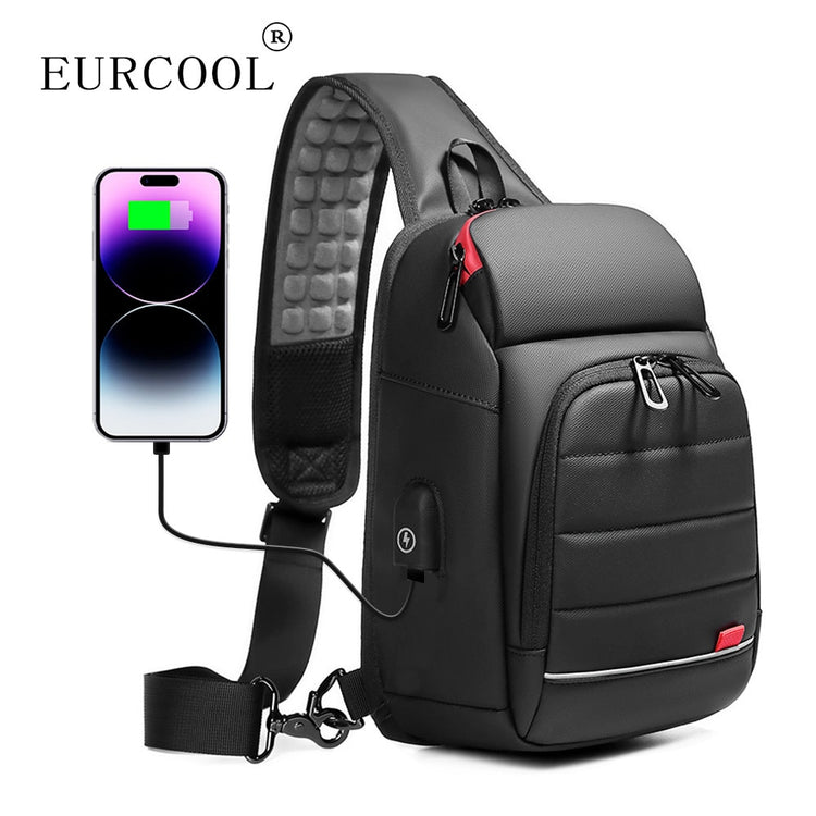 Balerz EURCOOL Multifunction Men Chest Bag for 9.7&quot;USB Backpack Charging Messenger Handbags Crossbody Shoulder Sling Male Bags Bolsas